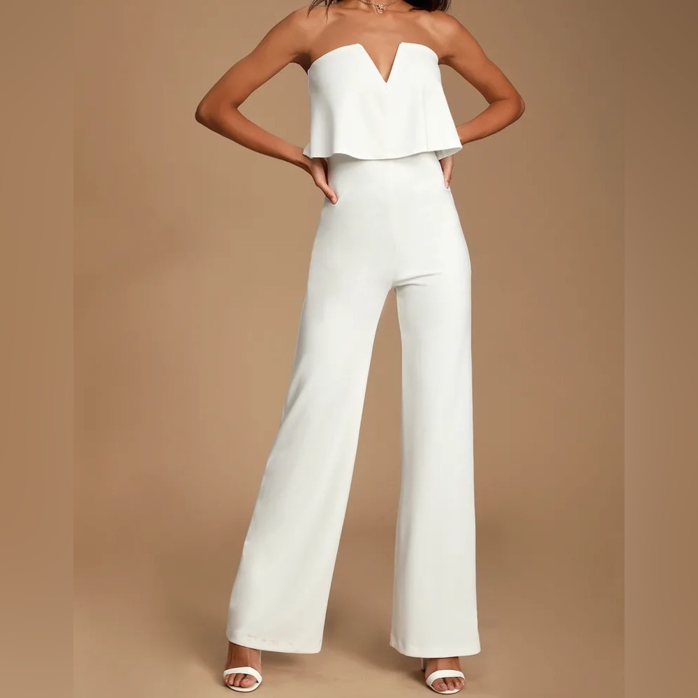 Lulu’s White Strapless Jumpsuit